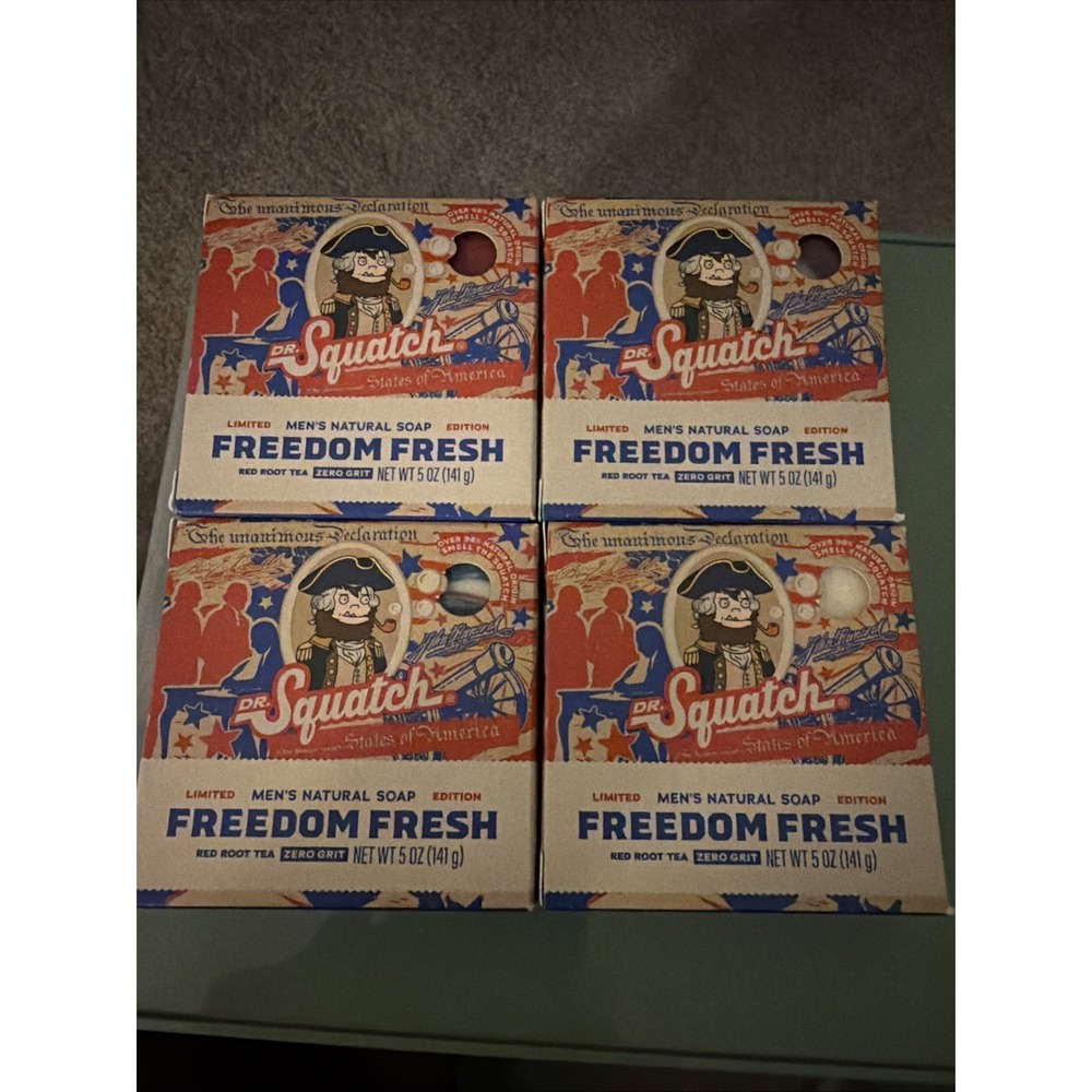 Lot of 4 - Dr. Squatch Freedom Fresh Soap Bars-Limited Edition Red Root Tea 5oz